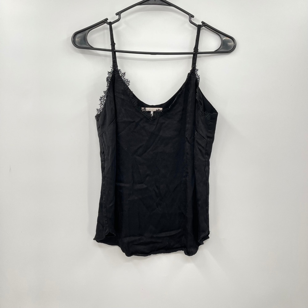 Floreat Anthropologie Satin Sheen Lace Black Camisole Tank Top Shirt Small